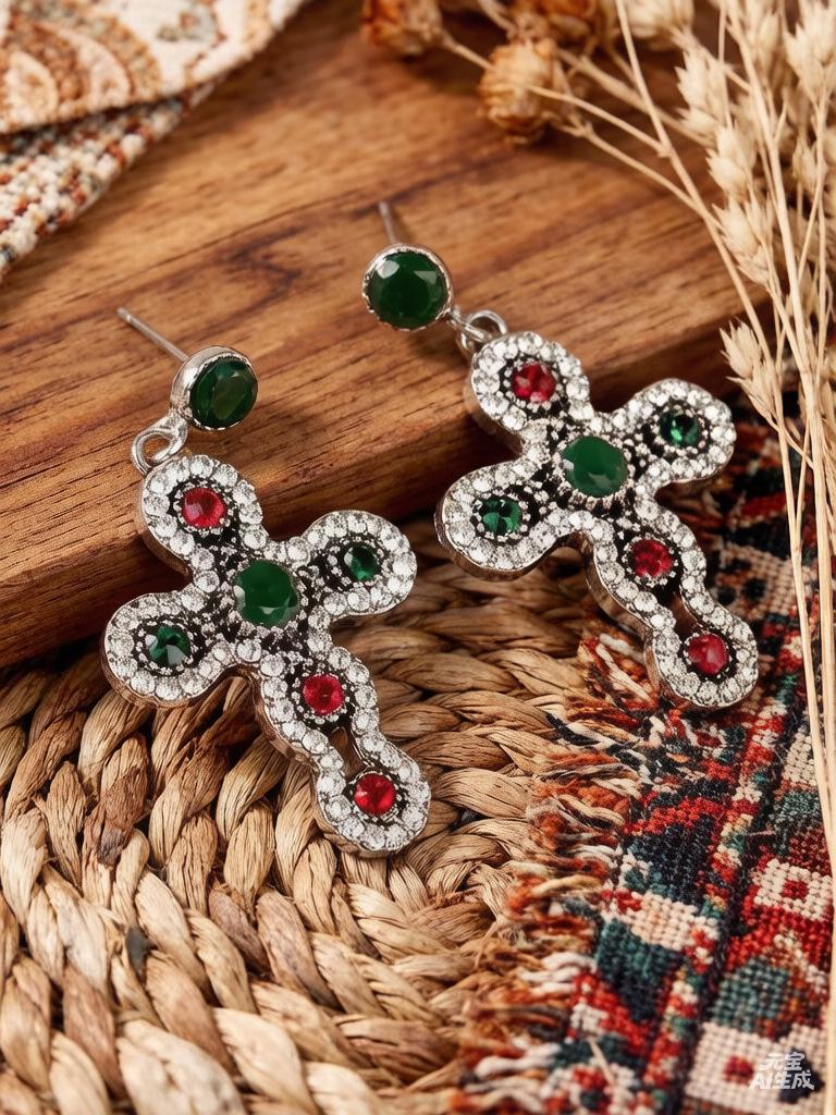 European Style Hip Hop Cross Pendant Diamond Stud Earrings