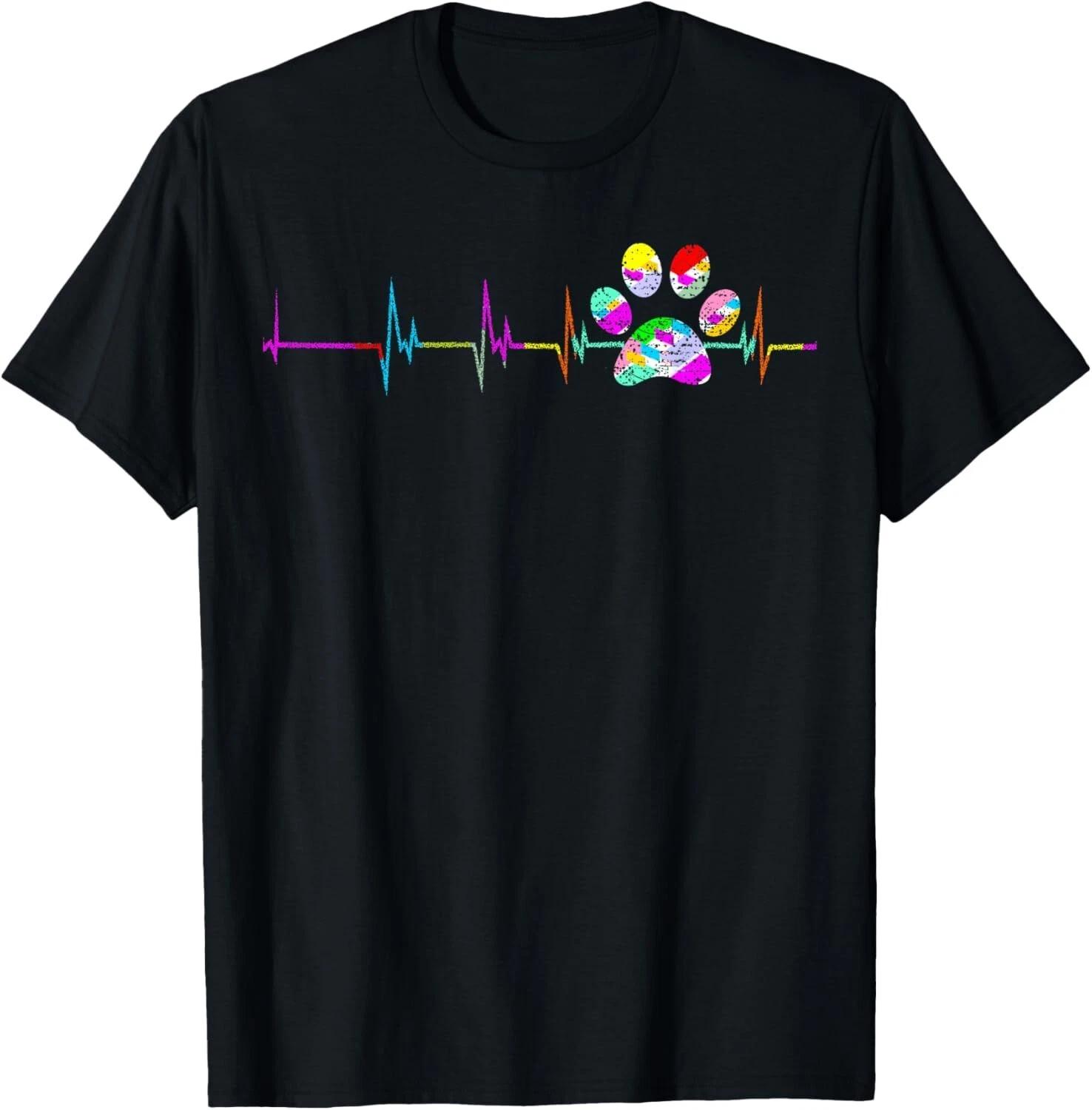 Dog Paw Print Heartbeat Shirt Women Girls Mom Love Dogs T- Shirt L