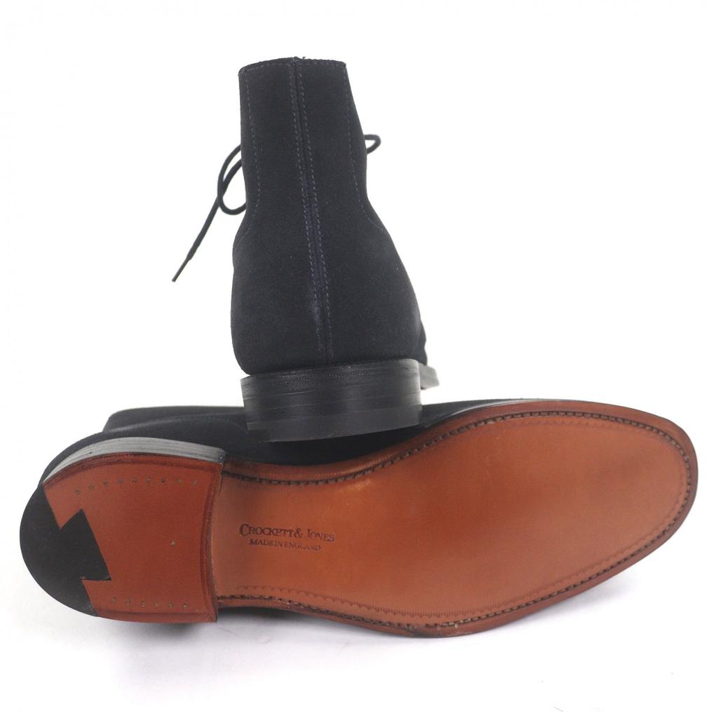 Pristine CROCKETT&JONES Ankle boots CHUKKA Dark navy Suede leather mens 5.5 Used