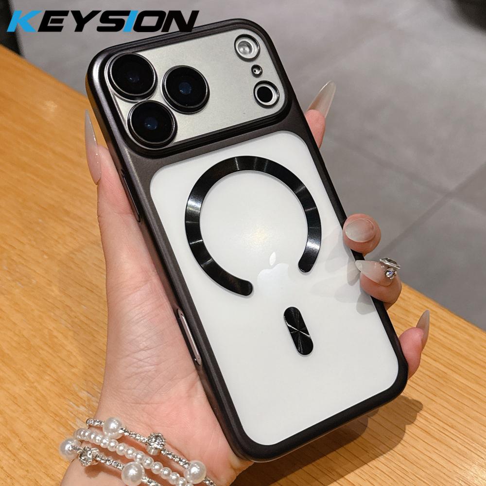 

KEYSION Гальванический Прозрачный Матовый Магнитный Чехол для Телефона MagSafe для iPhone 17 Pro Max Air Жесткий ПК Пленка для Объектива Противоударный Чехол for iPhone 17 чёрный