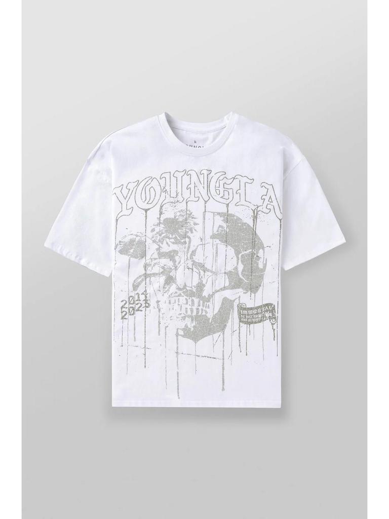 Pánské letní bavlněné tričko YOUNG LA s potiskem lebky, volného střihu - kulatý výstřih, krátký rukáv, fitness a běžecké oblečení