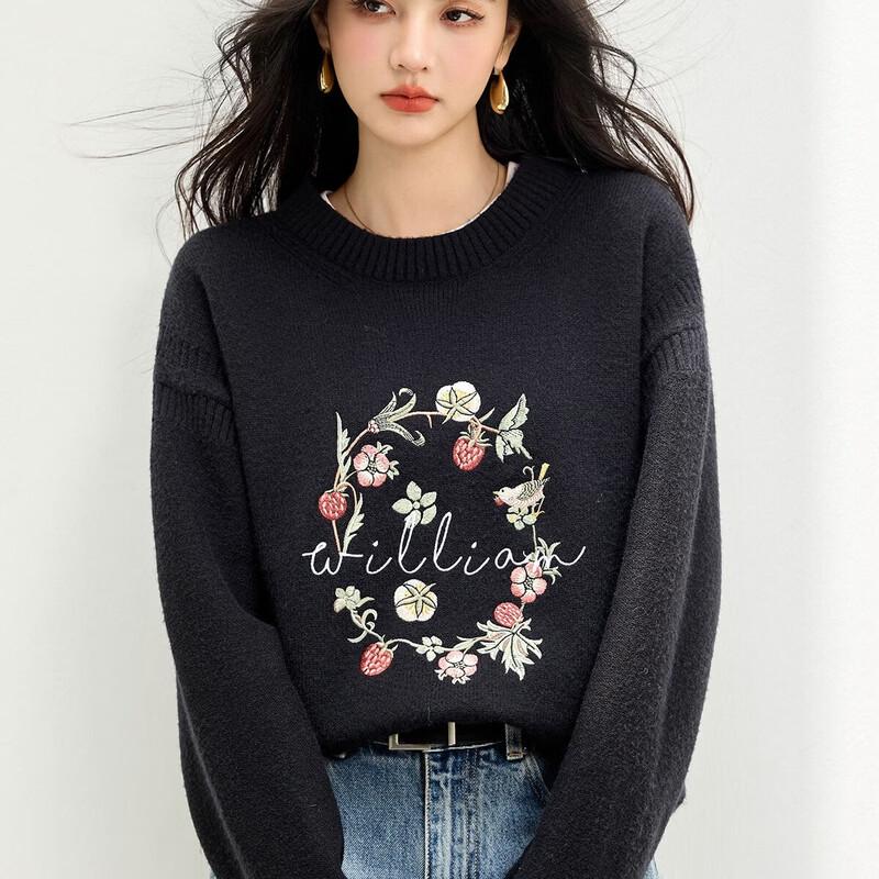 La Chapelle Artistic Embroidered Knit Sweater