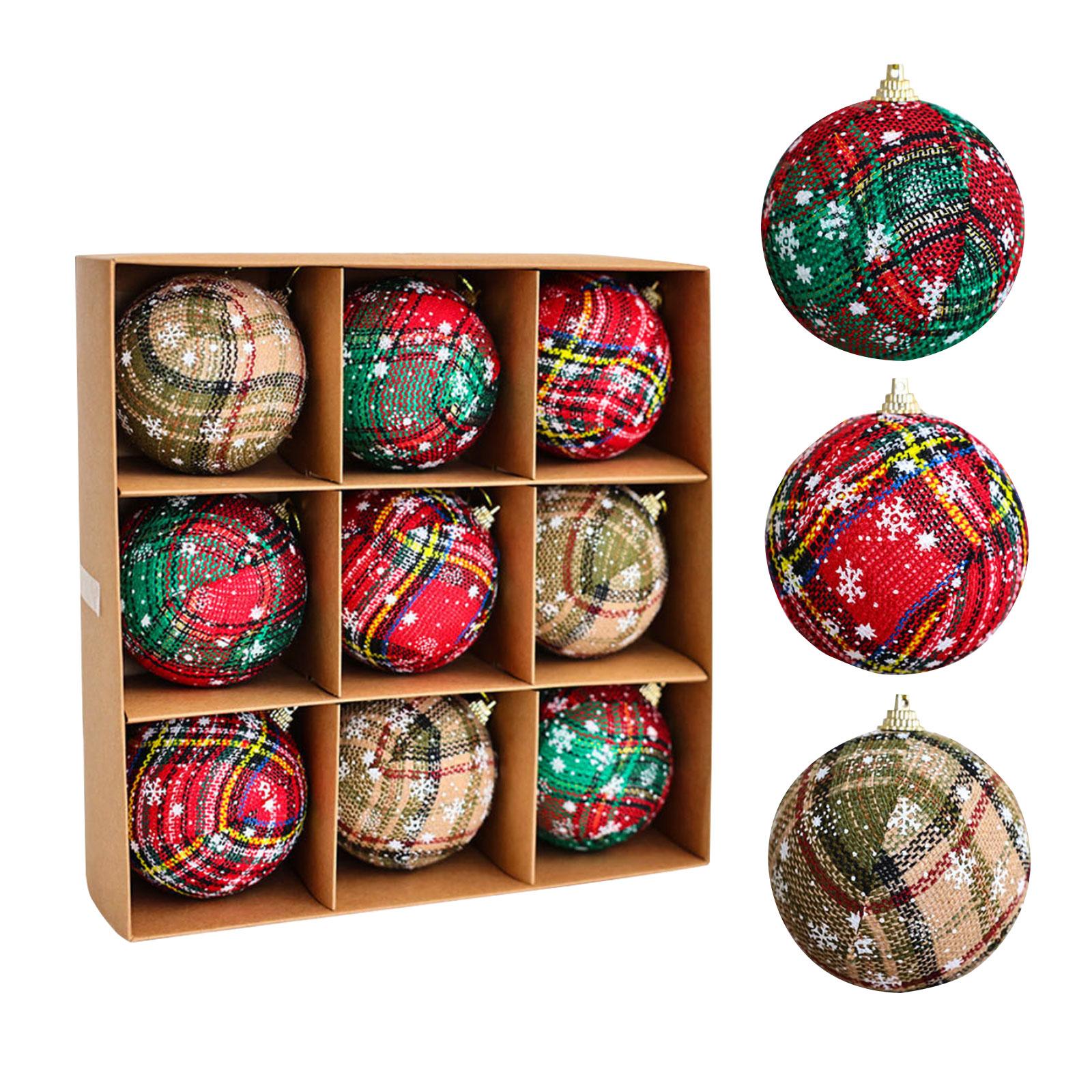 

8см 9шт Обмотанный пеной Рождественский шар Обмотанный тканью шар Клетчатый тканевый шар Шар, декорированный вручную Подвеска на рождественскую елку Набор рождественских шаров One Size