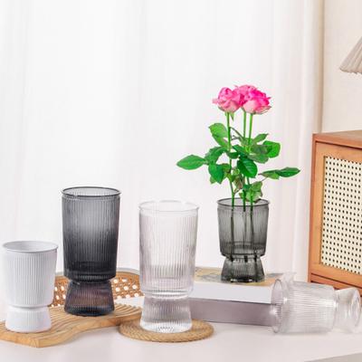 Hydroponic Flower Vase Transparent Vertical Grained Glass Design Vase Reusable PET Modern Nordic Style Vase for Flowers Pothos