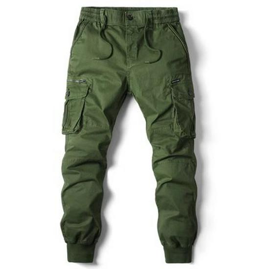 Men's European & American Cargo Jogger Pants - Autumn/Winter, Drawstring Elastic Waist, Casual Style