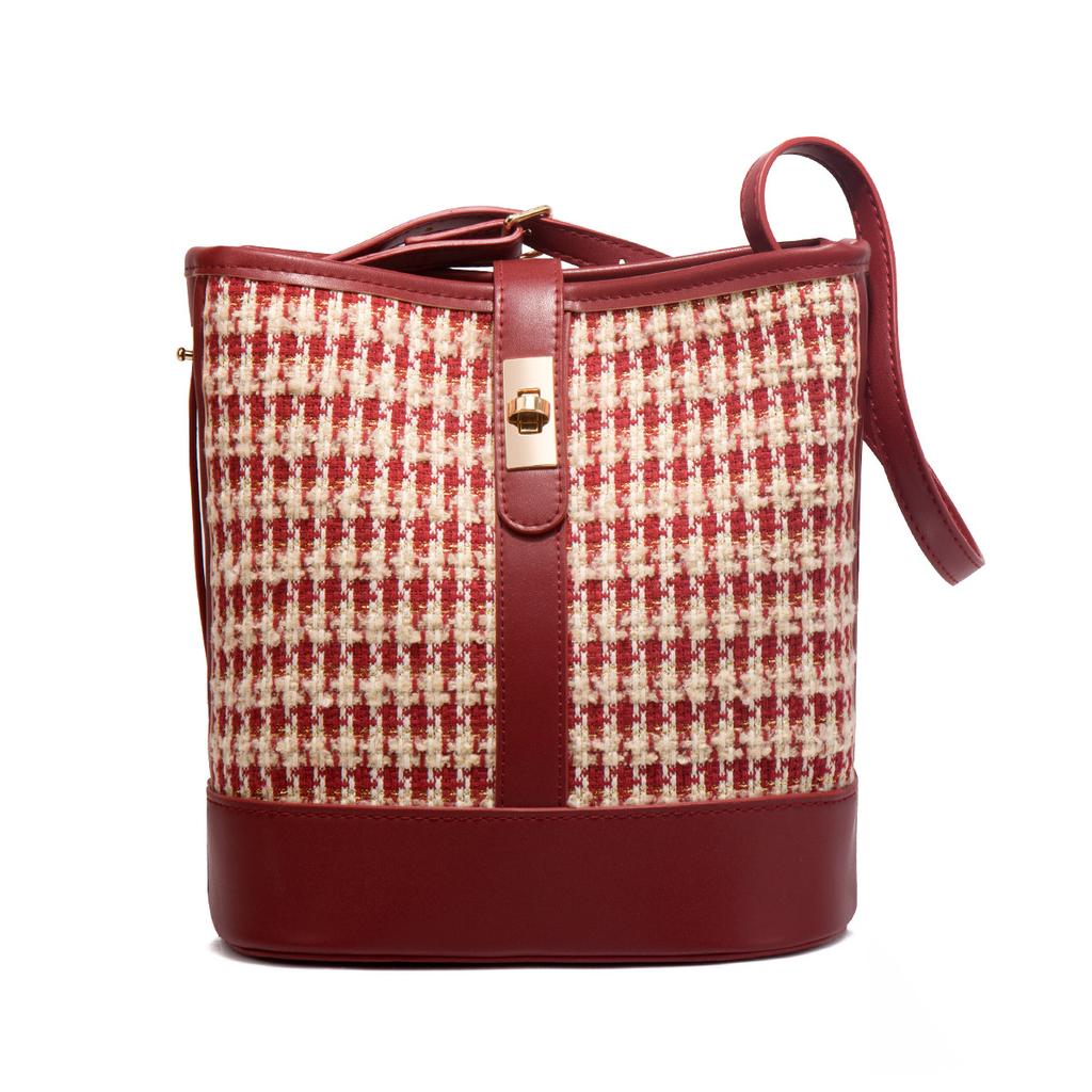 Houndstooth Pattern Niche Design Large-capacity Underarm Bucket Bag for Women 2023 Birthday Gift Red Bridal Wedding Bag