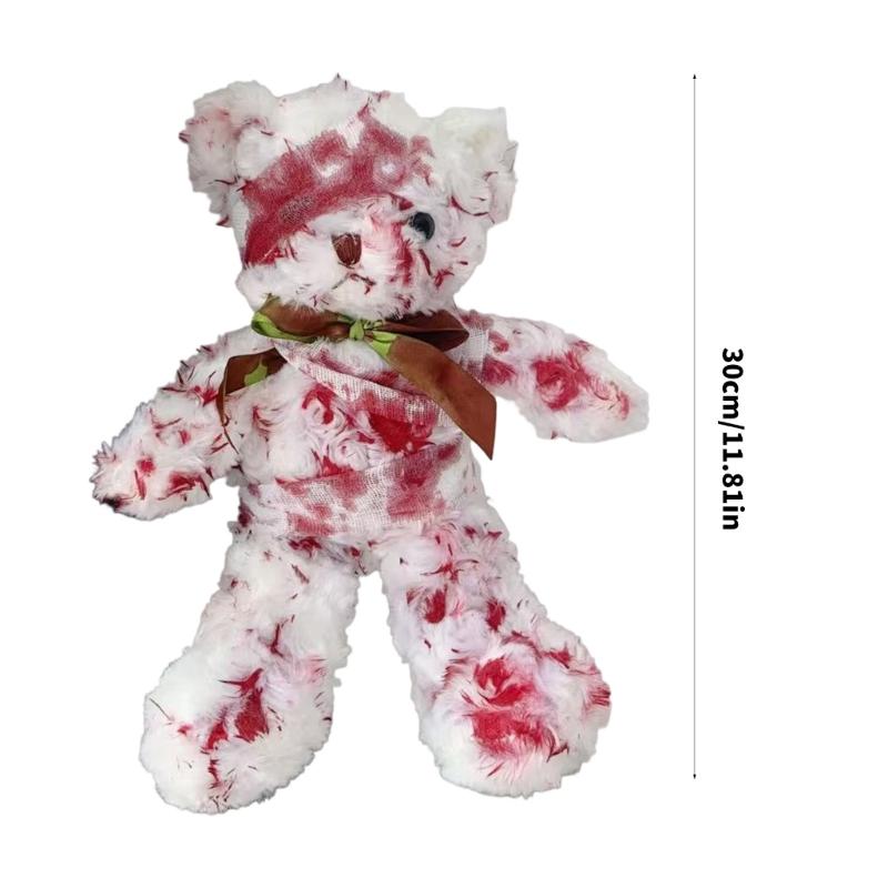 Bloody Damaged Bear Doll with Realistic Wounds PP Cotton Texture for Gothic Themed Event and Spooky Home Displays