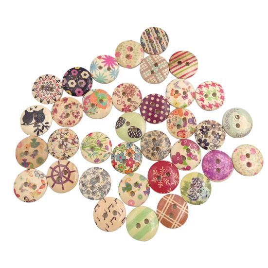 100Pcs Colorful Flower 2 Holes Wooden Buttons Sewing Scrapbook Craft DIY Decor