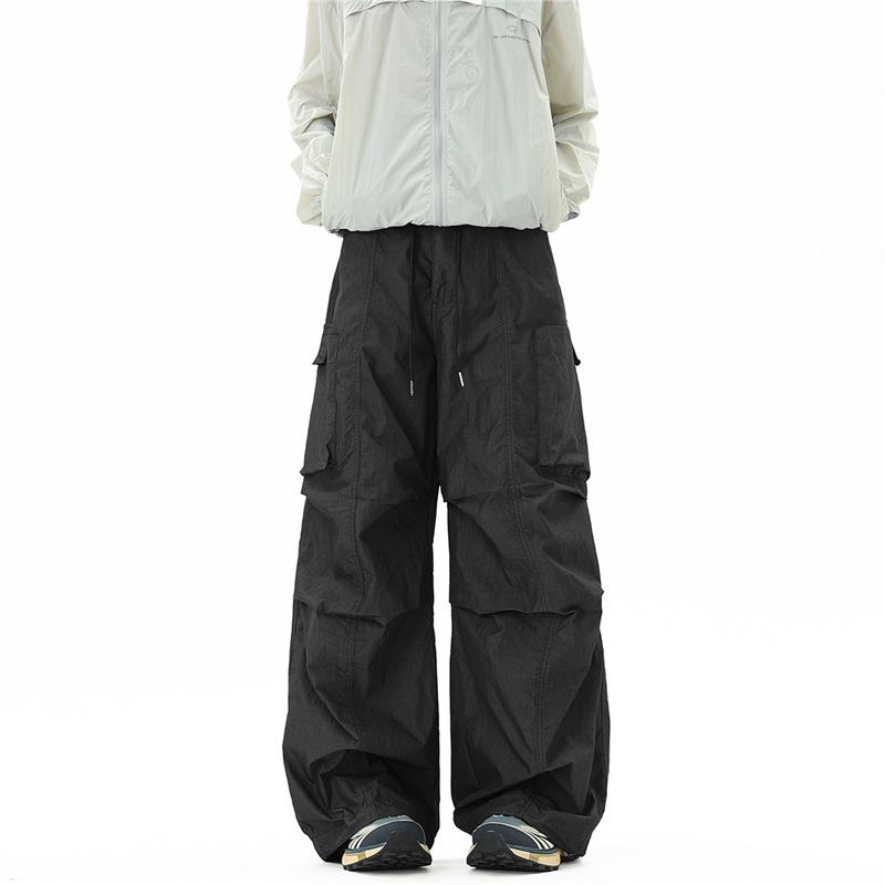 American Wide-leg Paratrooper Overalls Men's Summer Thin Loose Leisure Sports High Street Ruffian Handsome Quick-drying Charge Pants
