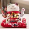 Electric Waving Lucky Cat Ceramic Ornament for Home, Living Room, Shop, or Cashier Desk.