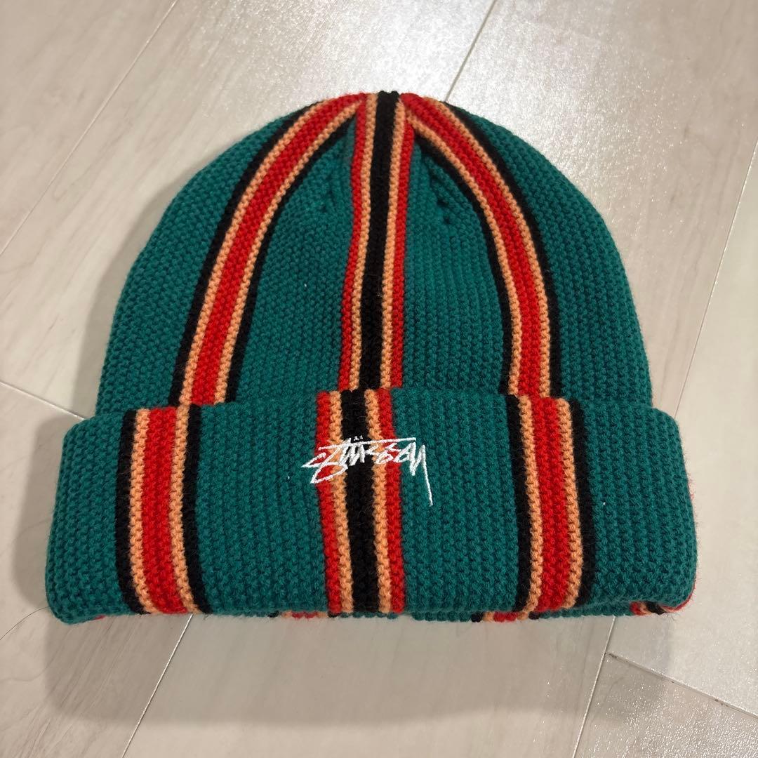 Used Stussy striped knit hat beanie