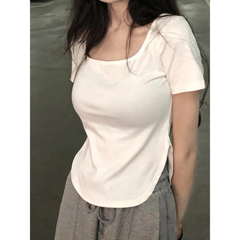 Black Pure Desire Short sleeve T-shirt Women 2024 New Summer French sle Sweet and Spicy Short Design Sense Gyaru Top