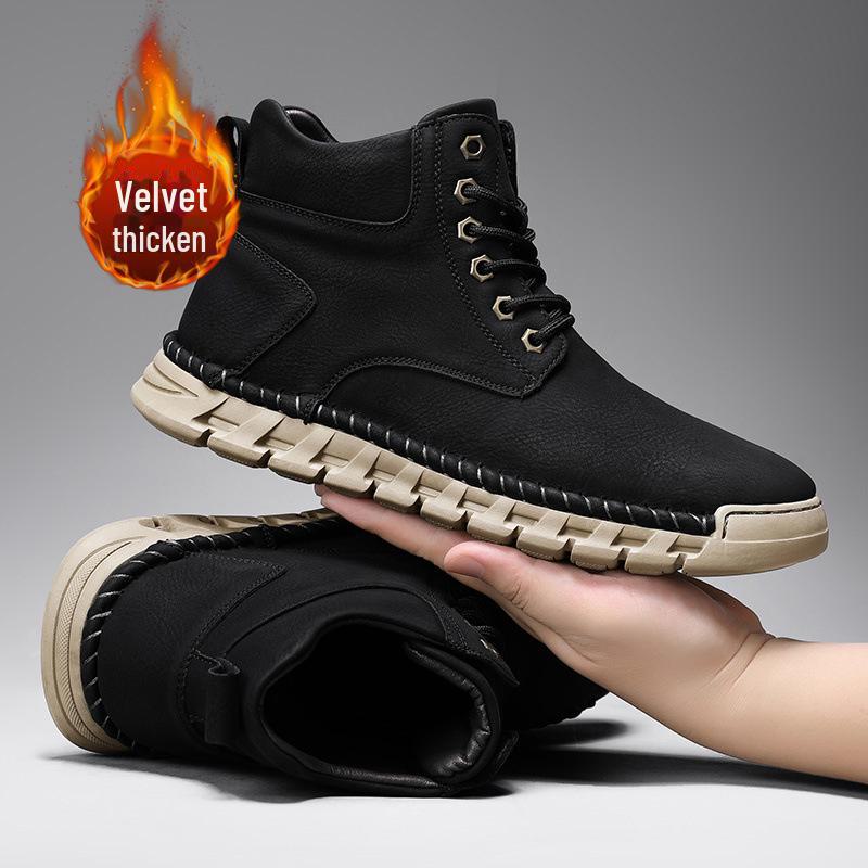 Men's 2024 Autumn/Winter Warm Cotton Martin Boots – Large Size, Mid-Cut Snow Boots