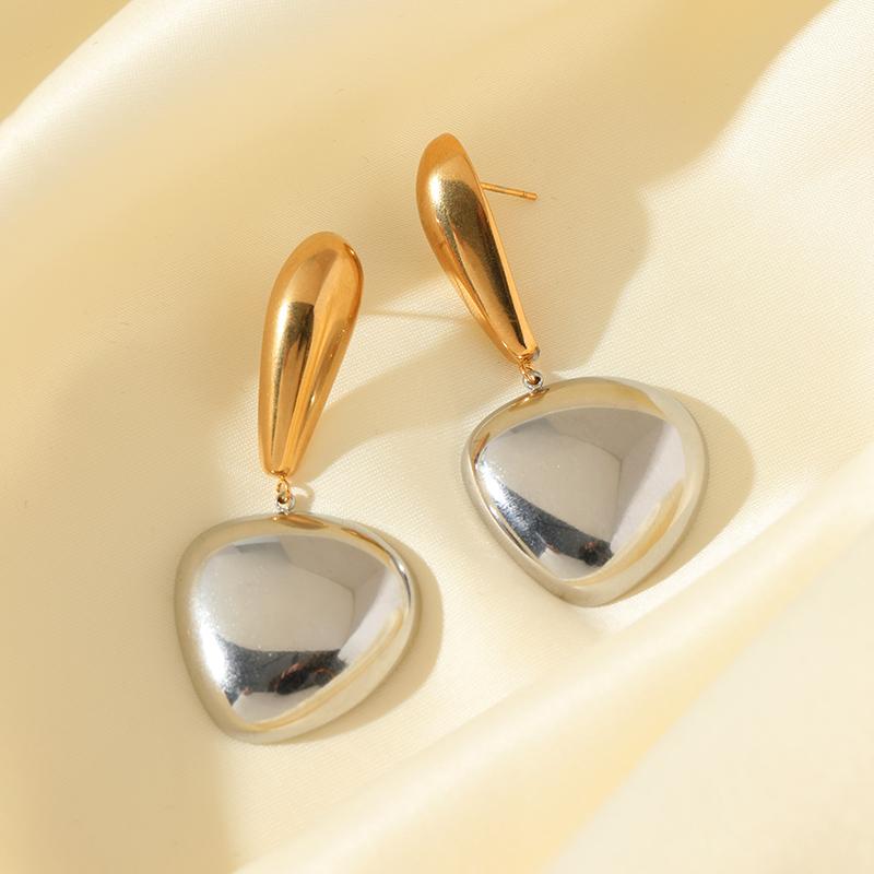 GANEMLY 316L Edelstahl Geometrische Zweifarbige Hängeohrringe Für Damen Charme Metalltextur Wasserdicht Ohrhänger Schmuck