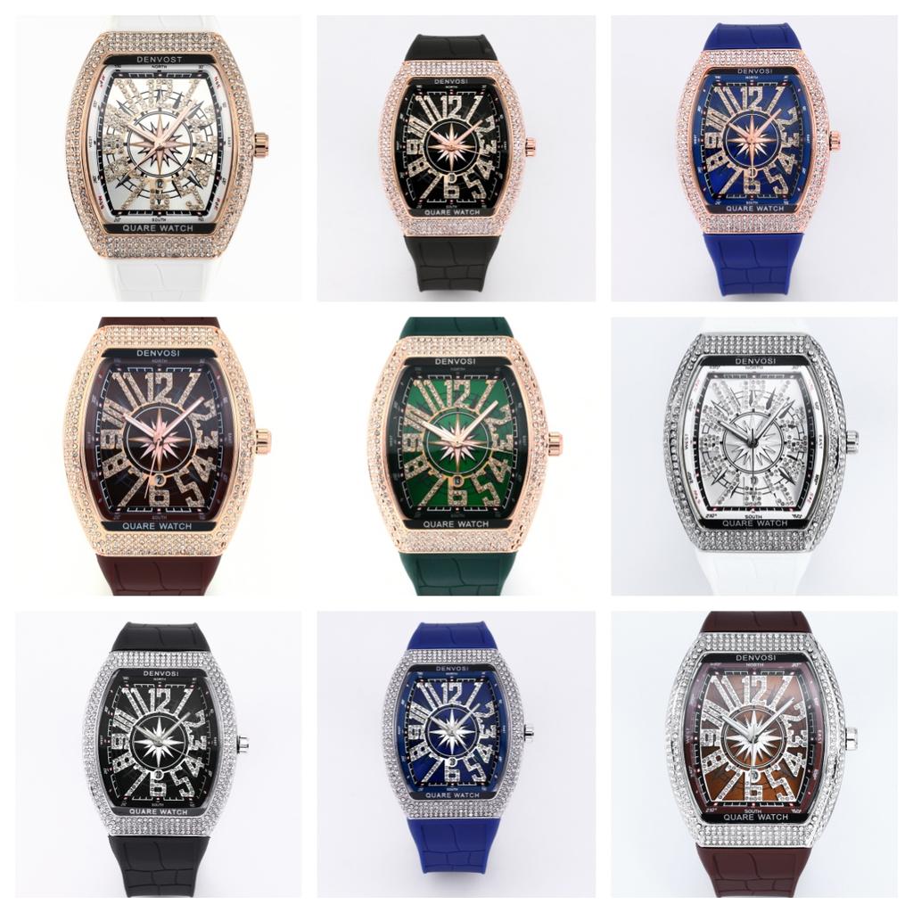 DENVOSI Starry Sky Wine Barrel Luxury Men's Quartz Watch Silicone Strap