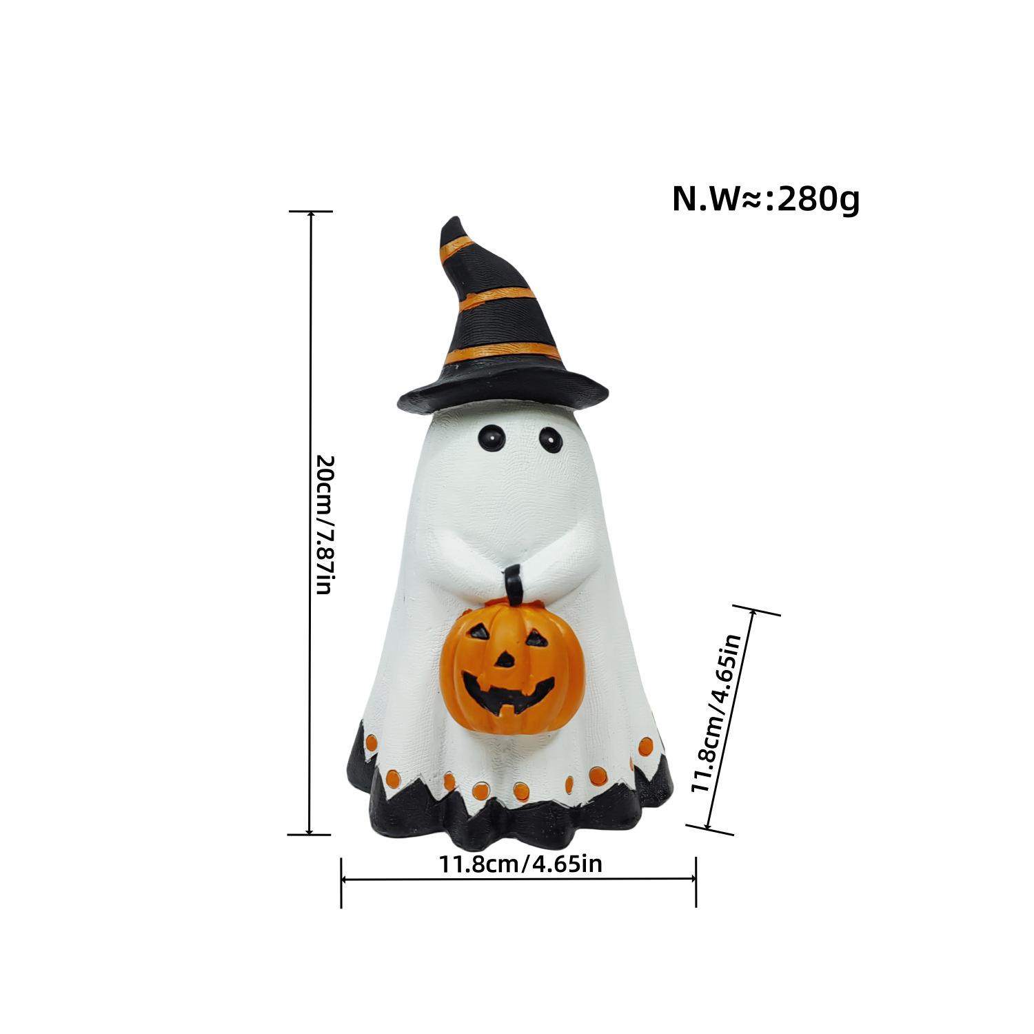 

Creative Halloween Ghost Resin Decoration With Pumpkin Lantern And Witch Hat Magic Mirror Ornament For Home Party Decor