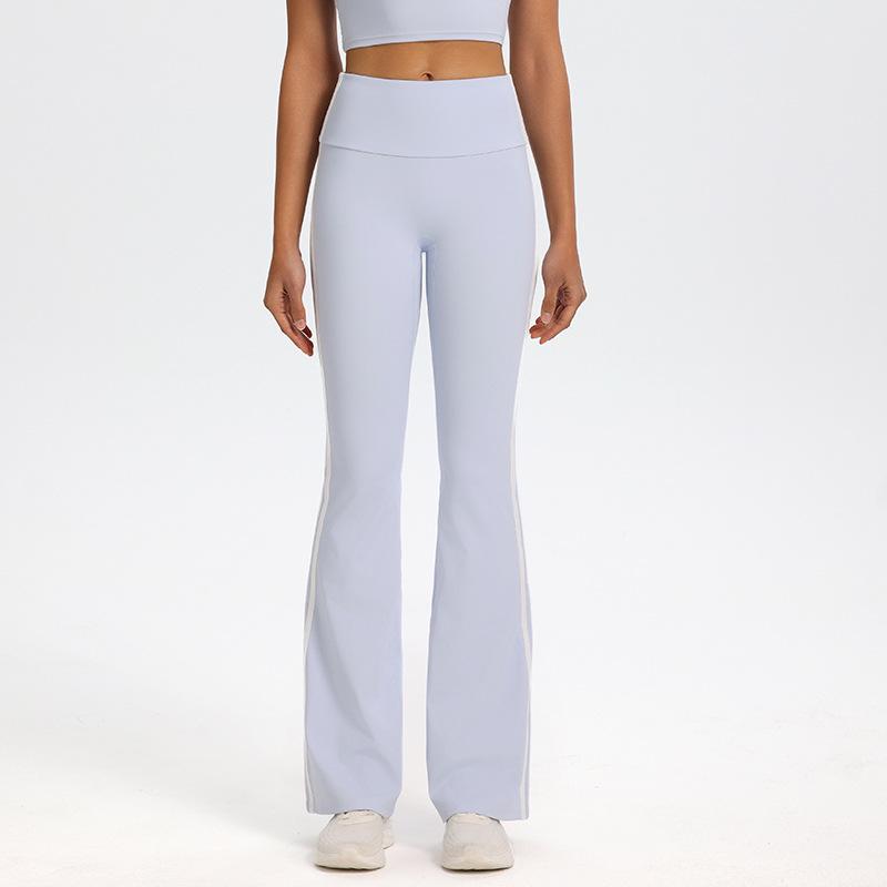 High Waist Flared Yoga Pants - Hip-Lifting, Elastic, Double Stripe Design