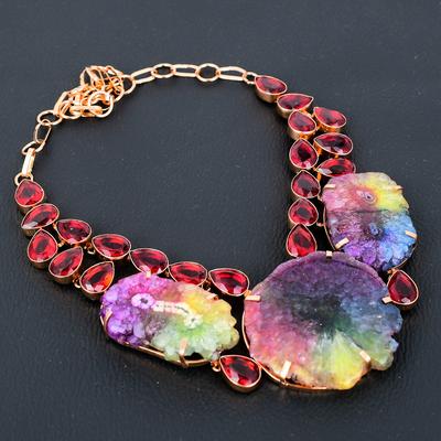 Collar de regalo de cobre con piedra preciosa de granate y cuarzo solar arcoíris natural de 18" E3Q79