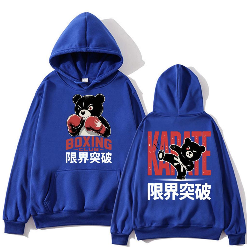 Funny Boxing Club Karate Bear Print Hoodies Men Women Fashion Vintage Kawaii Sportwear Fleece Oversized