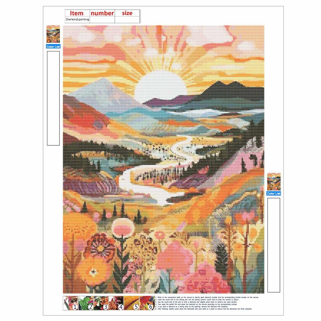 Sunrise Landscape Full Round Drill Diamond Painting Kit DIY Sparkle Art Canvas for Adults Relaxing Craft and Home Decoration Gift Idea Set