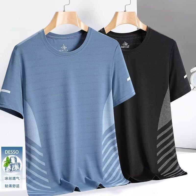 Short Sleeve T-Shirt Men'S Summer Thin Quick-Drying Mesh Sports Fitness Half-Sleeve Top Casual Elastic T Summer Dress