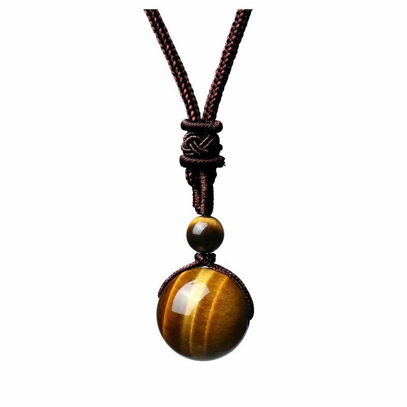Collier Pendentif Rétro Mode Oeil de Tigre & Améthyste Tissé à la Main pour Femmes