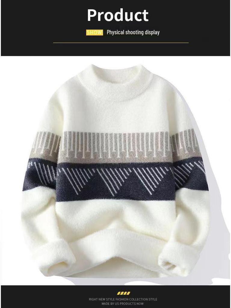 Men's Imitation Mink Sweater - Long Sleeve Knit for Teens