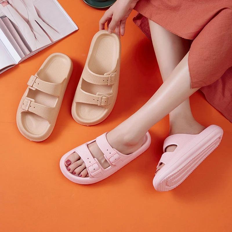 Thick Platform Cloud Slippers Women Fashion Buckle Soft Sole Pillow Slides Sandals Woman 2023 Summer Beach Non-Slip Flip Flops