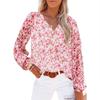 Herbst Neu Floral Chiffon Bluse Damen Locker V-Ausschnitt Langarm Freizeit Oberteil