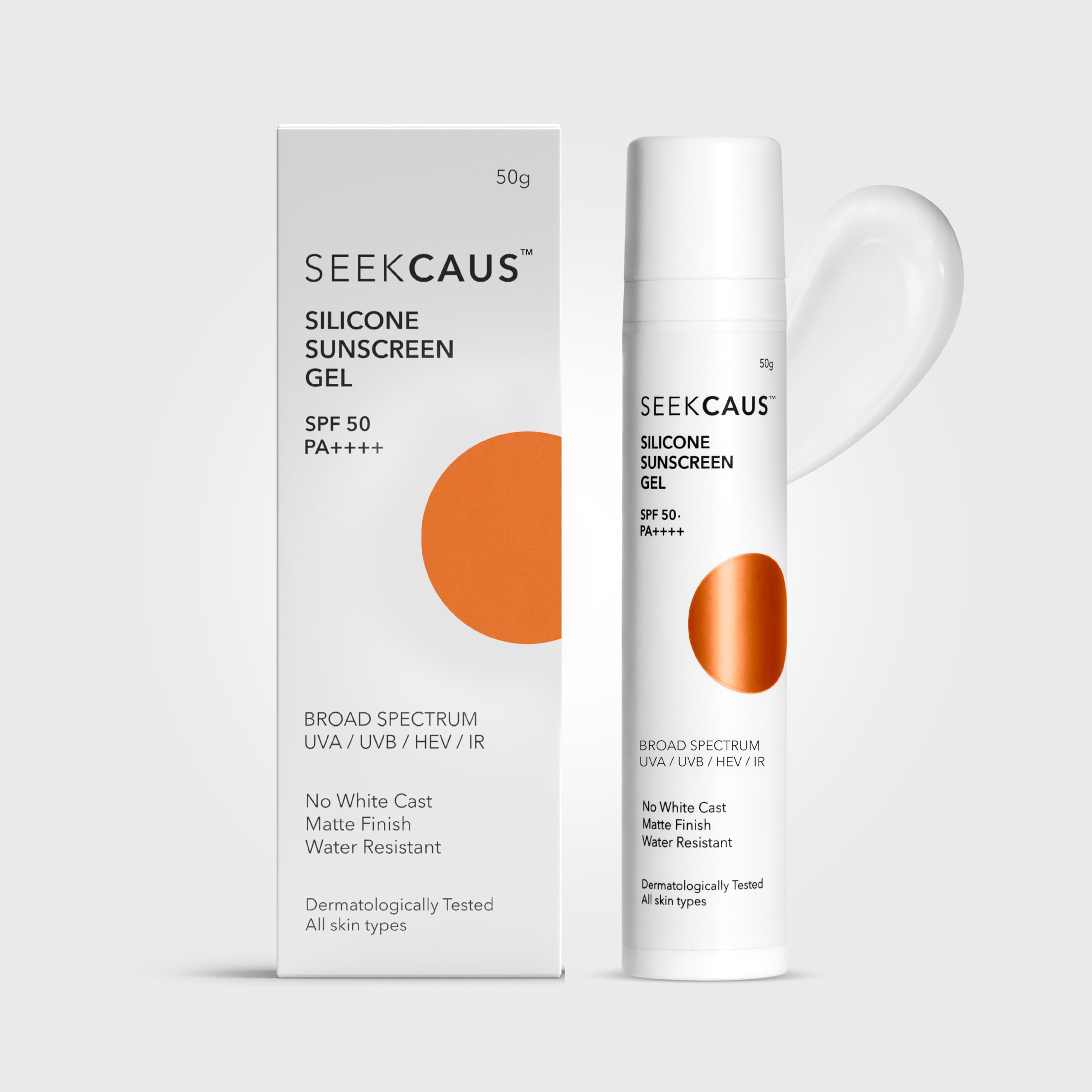 

Seekcaus Silicone Sunscreen Gel SPF 50 PA++++ for Men & Women | Broad Spectrum UVA UVB Blue Light Protection | Oil-Free Non-Comedogenic Non-Greas