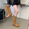 Belt Buckle Boots Women's Winter Round Head Thick Medium Heel Knight Boots Vintage Versatile Motorcycle Boots Boots