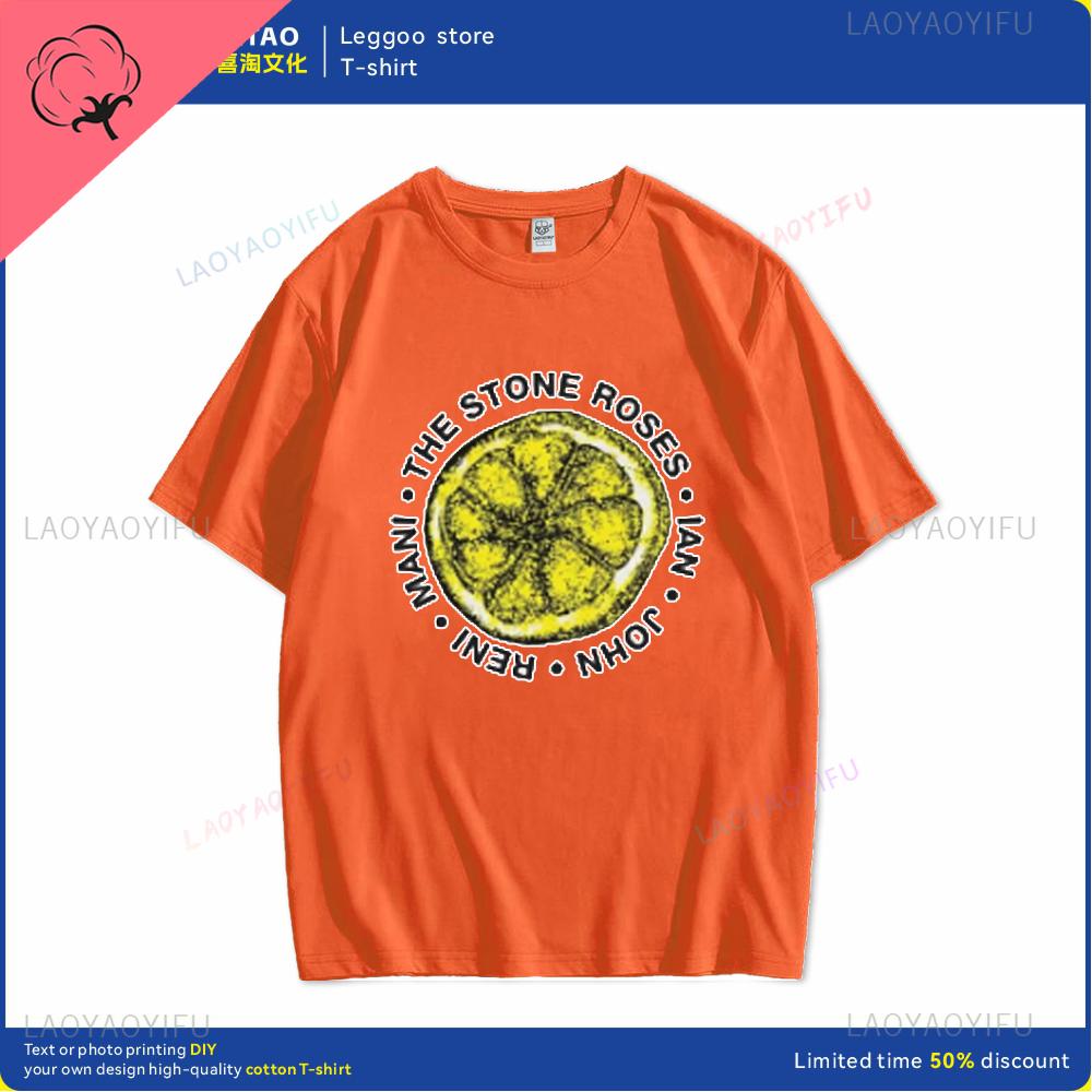 Human stone rose lemon name printed pattern fashion Harajuku trend Street wear Unisex and women universal short-sleeved T-shirt Unisex