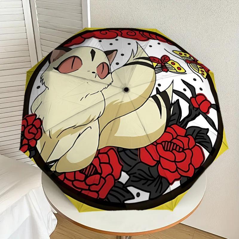 1PC Cat Illustration Automatic Folding Umbrella | Vibrant Motif & Compact Design for Everyoneyy250930021