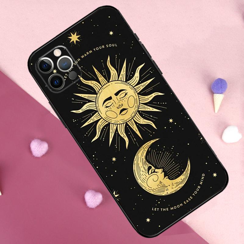 Crescent Moon Sun Phone Case For iPhone 17 Pro Max 11 14 15 16 Pro Max Plus 12 13 Mini 16e 17 Air Back Cover