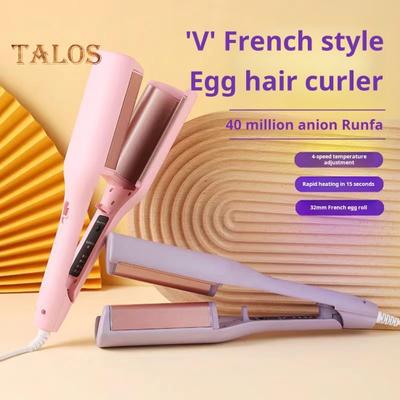 32MM Egg Roll Curling Iron 4 Temperature Settings Adjustable French Wave Hair Curler Quick Heating Electric Hair Crimper Waver Women Wavy Hair