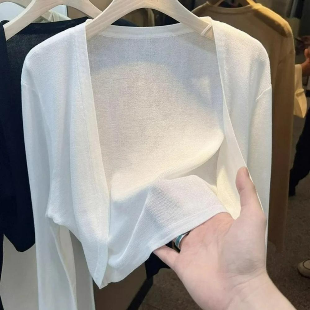 Short Ice Silk Knitted Sun Protection Cardigan Women's Thin Summer Suspender Skirt Layered Gauze Jacket Air-conditioned Cover Up