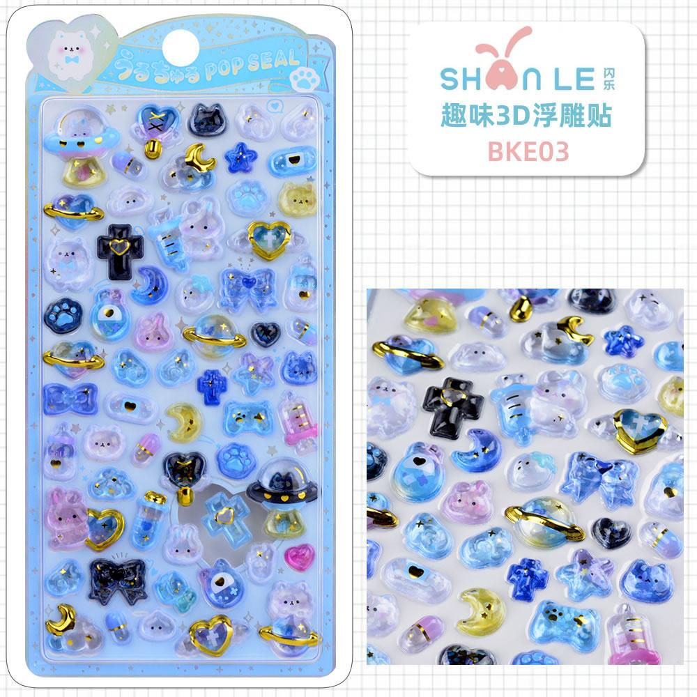 Japanese Style Cute Animal 3D Embossed Stickers Phone Case Decoration Crystal Stickers