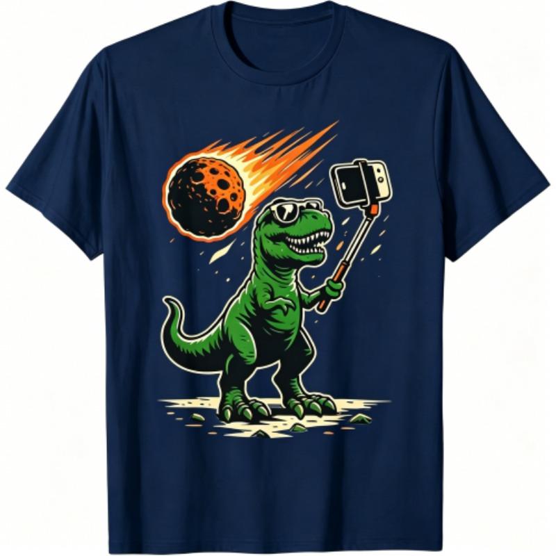Funny Cartoon Dinosaur Selfie Pattern Print Men's T-shirt Summer Men's and Women's Casual Fashion Tops Men's Short Sleeve T-shirt Oversize Clothing