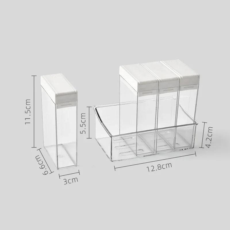 Kitchen Transparent Seasoning Box 4-compartment Salt Sugar Spice Jar Condiment Powder Dispenser Container Kitchen Supplies