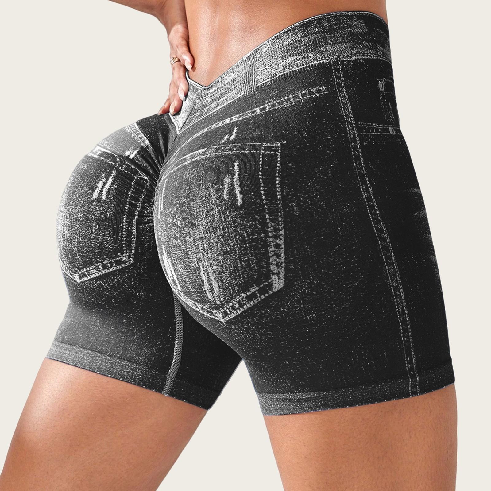 

Женские бесшовные шорты для йоги с V-образным вырезом на спине и подтяжкой бедер, шорты для упражнений S чёрный