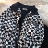 Women's Fleece Loose Sweatshirt Casual Plaid Cardigan Coat Top