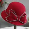 Autumn and Winter Ladies' Handmade Large Bow Pure Wool Beanie Hat Elegant and Versatile Small Rolled Edge Basin Hat for Women