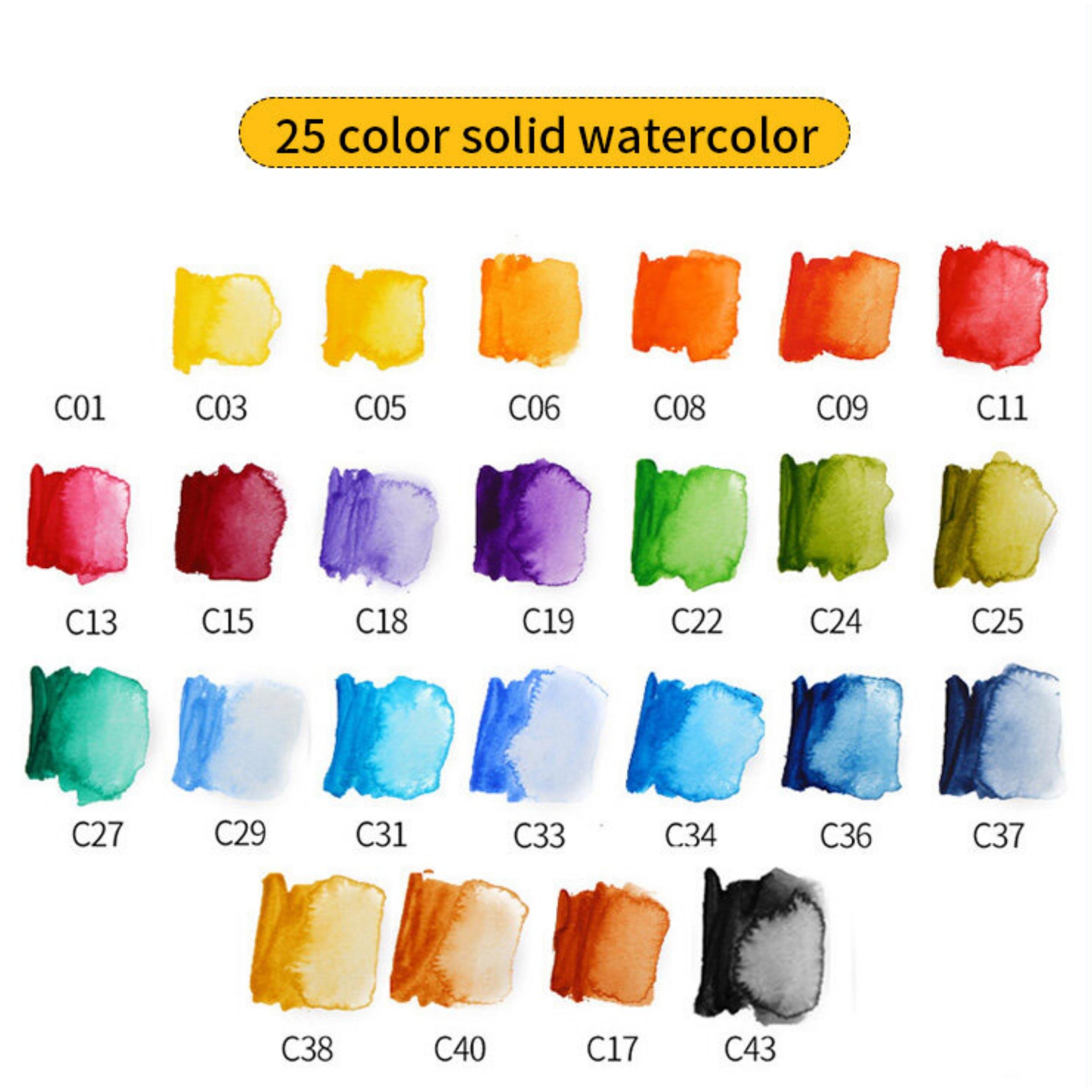 

18/25/33/42 цвета, однотонный набор акварельных красок, складной акварельный краситель, водная кисть, креативный акварельный пигмент для рисования 25 colors