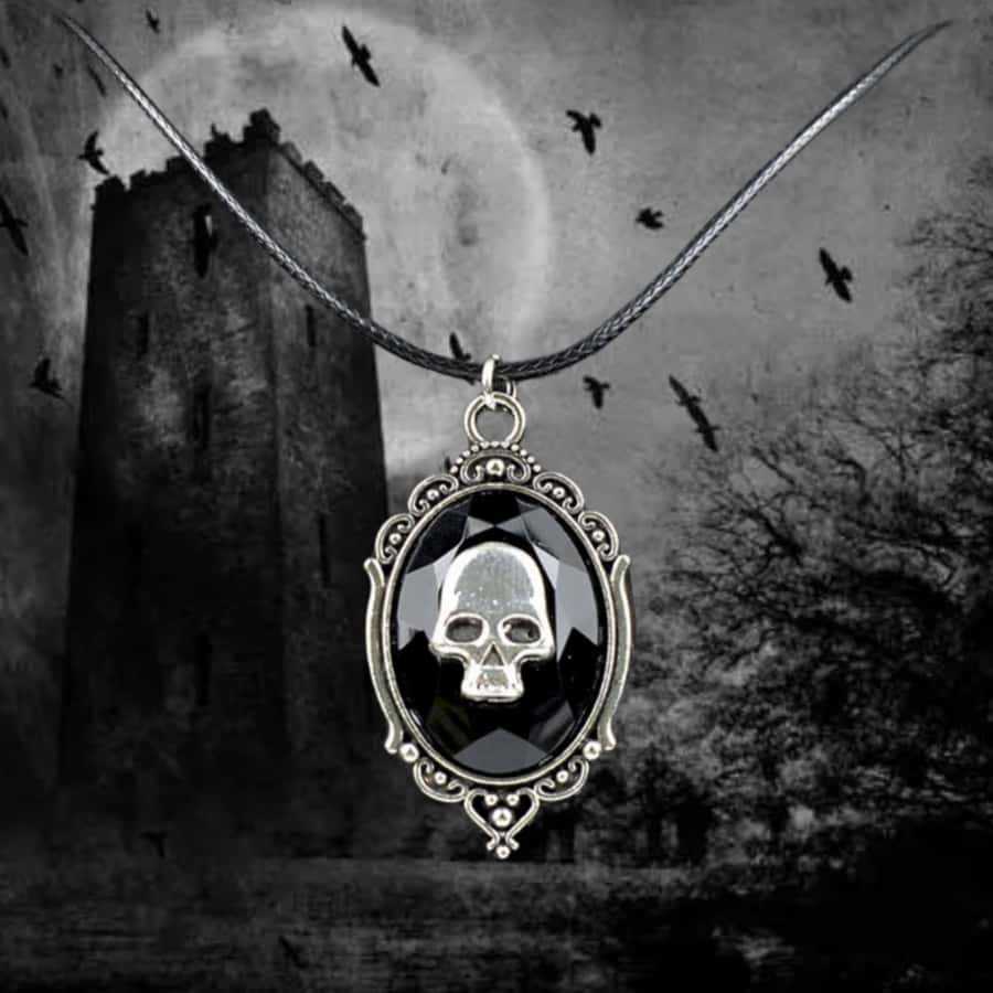Dark Gothic Skeleton Pendant Necklace With Geometric Alloy Charm For Halloween Costume Accessories