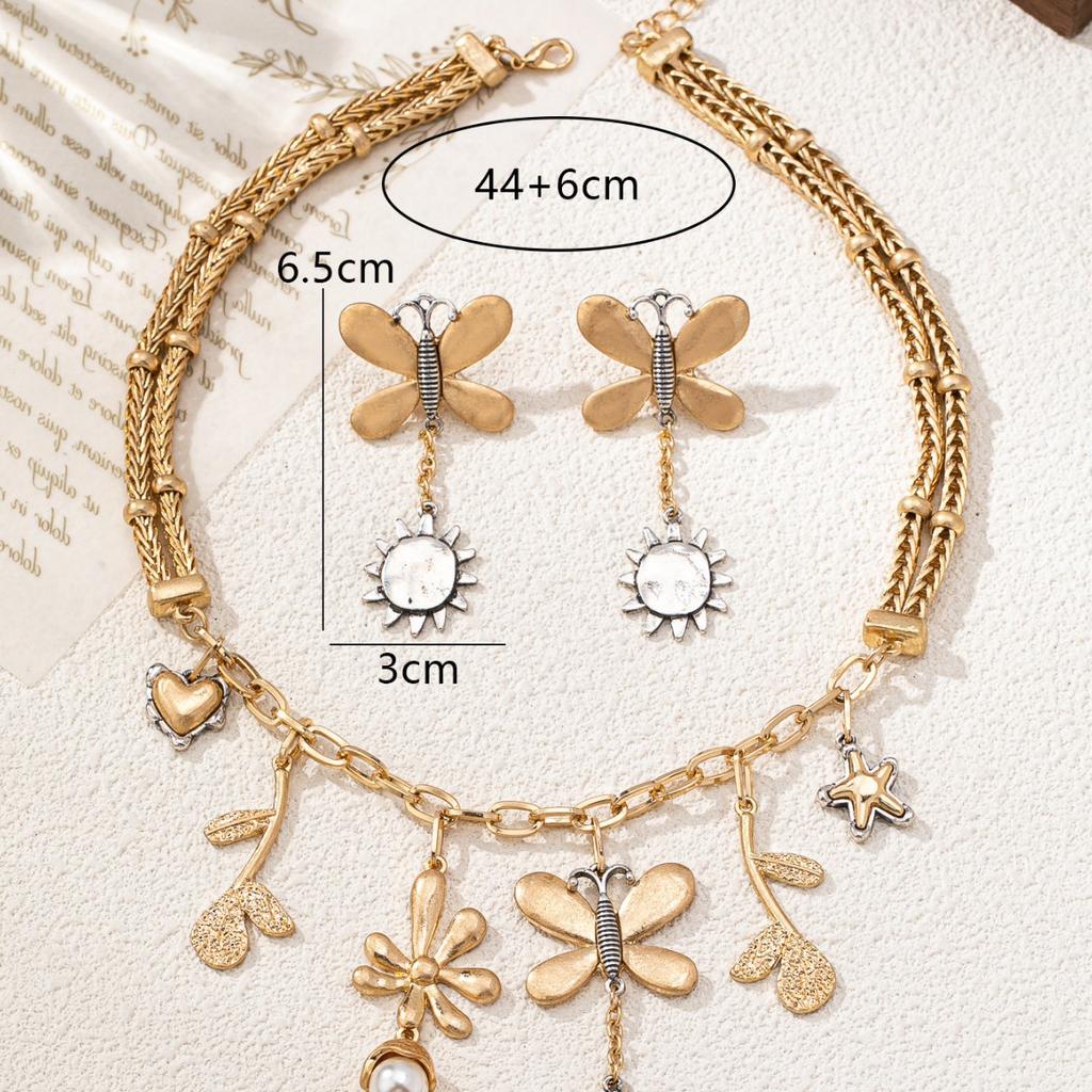 ZA New Personalized Exaggerated Petal Butterfly Pendant Necklace Earrings Temperament Jewelry