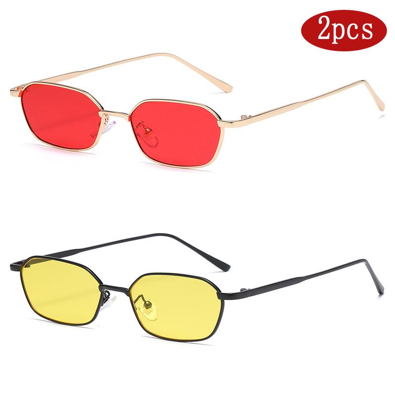 Protective Glasses 2pcs Fashion Small Polygon Sunglasses Women Colorful Lens Sun Glasses Steampunk Metal Gradient Eyeglasses