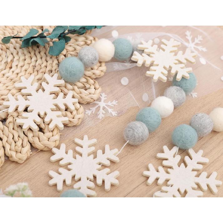 Snowflake Felt Ball Garland - Winter Birthday Home Decorations,Frozen Snowflake Garland Photo Props,Winter Wonderland Felt Ball Banner,Felt Snowflake