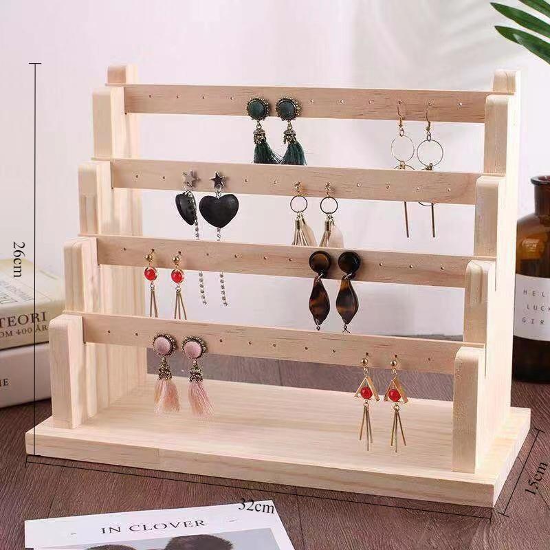 

Solid Wood Jewelry Display Rack Multilayer Earrings Show Stand Jewellery Storage Shelf Large Capacity Eardrop Organizer Holder