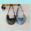 Simple Solid Color Large Capacity Women Casual Denim Shoulder Crossbody Bag For Daily Use