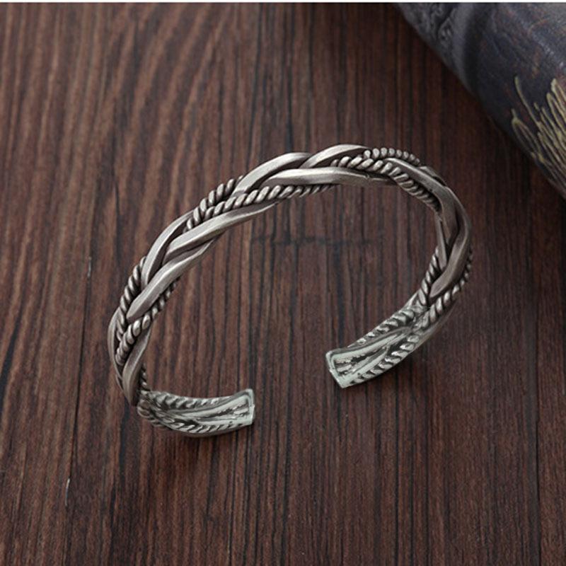 Men Twisted Woven Opening Bracelets Bangle Retro Handmade Exquisite Jewelry Unique Gift